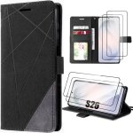 Coque hybride - booling - pour samsung galaxy s26 - cuir pu motif rayures - noir gris - 2 vitres