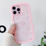 Coque pour iphone 12 / 12 pro �tui clair et mignon n?ud ruban de portable esth�tique vague boucl�e housse ...