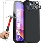 Coque pour iphone 14 plus (67) tpu noir + 3 verres trempés et 2 vitres objectif derrière Coque pour iphone 14 plus (67) tpu noir + 3 verres trempés et 2 vitres objectif derrière
