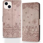 Coque iphone 14 rabat housse pochette clapet portefeuille �tui porte - carte dragonne chats fleur pu ...