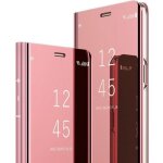 Coque iphone se 2020 or rose translucide miroir clear view support silicone souple cuir ultra - mince ...
