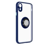Coque de protection - avizar - iphone xr - bague de maintien - finition mtallique - bleu nuit