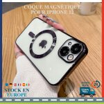 Coque magn�tique premium iphone 12 ? noir fine & antichoc