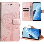 Coque pour oppo find x5 lite protection anti - rayures effet cuir rose motif arbre chat fleur