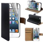 Coque portefeuille iphone 5 / 5s (noir) etui housse protection couleurs