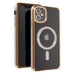 Coque de protection avizar pour iphone 11 - contour strass dorée - compatible magsafe Coque de protection avizar pour iphone 11 - contour strass dorée - compatible magsafe