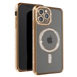 Coque de protection avizar pour iphone 12 pro max - contour strass dorée - compatible magsafe Coque de protection avizar pour iphone 12 pro max - contour strass dorée - compatible magsafe
