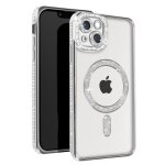 Coque de protection - avizar - iphone 13 - contour strass argent - compatible magsafe - rigide