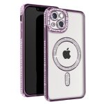Coque de protection - avizar - iphone 14 - contour strass violet - compatible magsafe - rigide