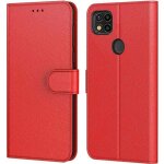Coque - redmi - 9c - rouge - anti - choc - effet cuir - tui porte - monnaie