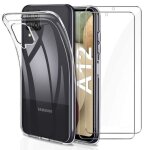 Coque samsung galaxy a12 transparente + 2x verre tremp protection cran souple silicone tui protection ...