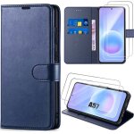 Coque pour samsung galaxy a57 5g protection rabat effet cuir anti - rayures bleu fonc� - 2 vitres