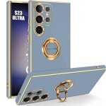 Coque - booling - pour samsung galaxy s23 ultra - protection tpu - support bague rotatif - antichoc bleu ...