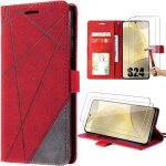 Coque - samsung - galaxy s24 - synthécuir rouge - bracelet magnétique - 2 verres trempés Coque - samsung - galaxy s24 - synthécuir rouge - bracelet magnétique - 2 verres trempés