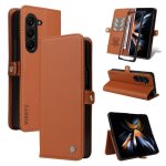 Coque pour samsung galaxy z fold 3 etui en cuir souple avec fermeture aimante - marron bleu housse