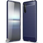 Coque silicone gel carbone pour sony xperia 10 iii + film ecran - bleu fonce