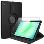 Coque + verre tremp� pour samsung galaxy tab a9 plus / a11 plus cuir pu avec support rotatif - noir