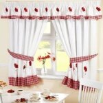 Rideaux de cuisine - coquelicot vichy - rouge et blanc - 100% polyester - inclus tie backs