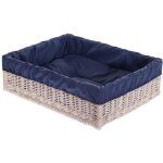 Corbeille pour chien ou chat rectangulaire panier en osier blanc doubl�e avec joli coussin bleu marine ...