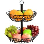 Corbeille  fruits - creative - 2 tages - mtal - noir - support de stockage
