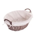 Corbeille � linge en osier gris avec doublure coton amovible 2 anses et bordure dentelle