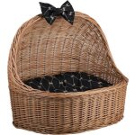Panier ovale en osier buff pour chat et petit chien avec coussin noir imprim� petits os beiges