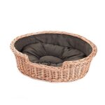 Panier ovale pour chien en osier doubl� avec coussin - marron grande ouverture