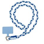 Cordon pour t�l�phone portable tour de cou avec patch fixation - blanc bleu