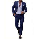 Costume homme 2 pi�ces lin classique - veste et pantalon - taille eu - bleu marine