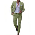 Costume homme 2 pi�ces lin classique - veste et pantalon - taille eu - vert clair
