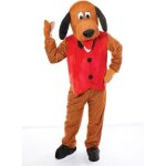 Costume de mascotte - chien - taille adulte - peluche marron - gilet rouge