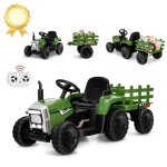 Costway 12v tracteur lectrique enfants  6 pneus - pelle remorque amovible led musique - tlcommande ...