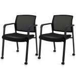 Costway lot de 2 chaises de bureau empilables en maille accoudoirs et 4 roulettes hauteur du sige 46cm ...