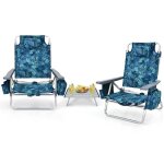 Costway ensemble 3 pcs de 2 chaises de camping plage pliante et table enroulable appui - t�te dossier ...