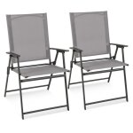 Costway lot de 2 chaises de jardin pliantes en textil�ne & m�tal charge 150 kg fauteuil de jardin avec ...