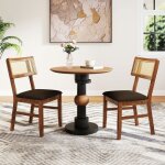 Costway lot de 2 chaises de salle � manger 48 x 55 x 895 cm - dossier en rotin - structure en bois de ...