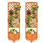 Costway lot de 2 jardini�res avec treillis en bois de sapin 545x52x180cm bac � fleurs avec trous de drainage ...