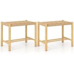 Costway lot de 2 tabourets en bois massif tissage de cordes en papier dcoratif 56 x 36 x 45 cm (l x ...