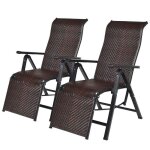 Costway lot de 2 transat chaises longues de jardin en rotin avec position r�glable et accoudoir cadre ...