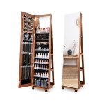 Costway 3 en 1 armoire � bijoux led sur roulettes - miroir psych� sans cadre - �tag�res r�glables - verrouilla ...