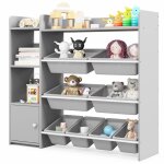 Costway 3 en 1 organisateur de rangement jouets d?enfants � 4 niveaux avec porte et 8 bacs 1125x30x100 ...