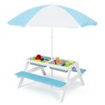 Salon de jardin pour enfants costway avec table ext�rieur parasol et bancs - 2 bo�tes pour sable & eau ...