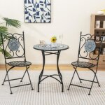 Costway 3 pcs salon de jardin en mtal - ensemble de table ronde et 2 chaises pliantes - motifs mosaque ...