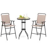 Costway 3pcs salon de jardin - 2 chaises de jardin pliantes table basse ronde en verre trempé - bistro ... Costway 3pcs salon de jardin - 2 chaises de jardin pliantes table basse ronde en verre trempé - bistro ...