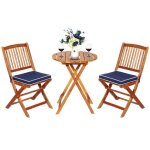 Costway 3pcs salon de jardin pliable en bois dacacia - 1 table 2 chaises 2 coussins bleu amovibles - ...