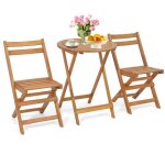 Costway 3pcs salon de jardin pliable en bois dacacia - ensemble de table et 2 chaises conception � lattes ...