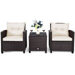 Costway 3pcs salon de jardin en rotin - 2 fauteuils table basse avec plateau en verre tremp� coussins ...