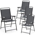 Costway lot de 4 chaises fauteuils de jardin pliantes en textil�ne - accoudoirs patins antid�rapants ...
