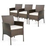 Costway lot de 4 chaises de salle � manger en rotin pe pour jardin coussins moelleux accoudoirs incurv�s ...