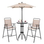 Costway 4 pcs salon de jardin - parasol 2 chaises de jardin pliantes table basse en verre tremp - bistro ...